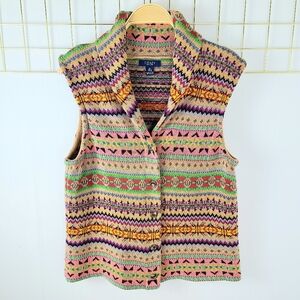 Chaps Southwestern Aztec Cotton Blend Shawl Collar Vest